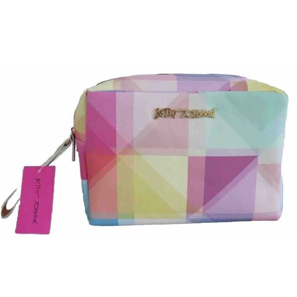 Betsey Johnson CBJ-1084 Women's Multi Color Block Weekender Cosmetic Case - Picture 1 of 8